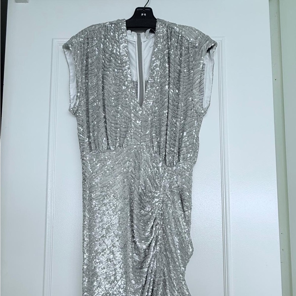 Iro Silver Sequin Draped Cocktail Dress